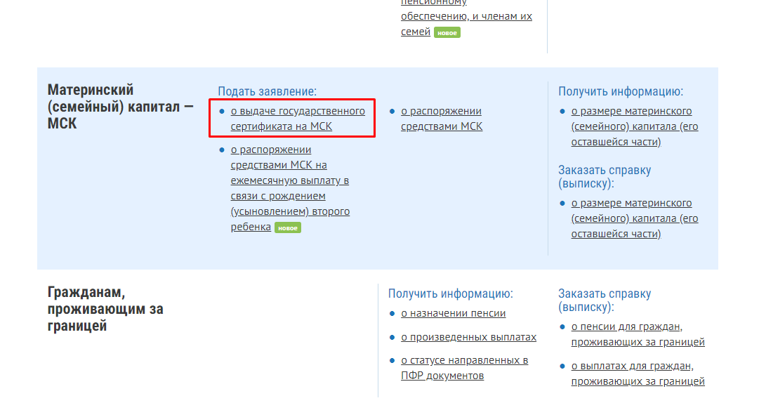 Заявление на материнский капитал через госуслуги образец